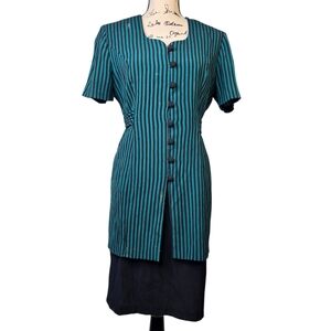 Miss dorby vintage 90s layered look black and green striped dress sz‎ 8P